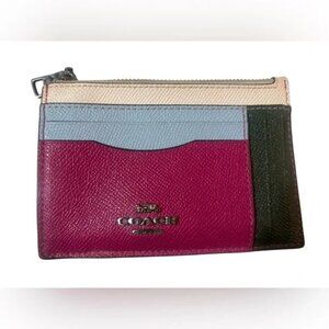 EUC Authentic Coach Multi Color Leather with Gunmental Zip Card Case